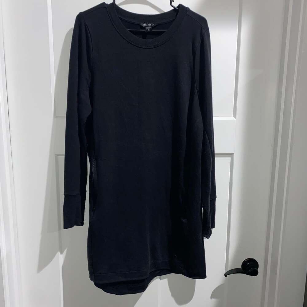 Athleta Balance Sweatshirt Dress Criss-Cross Back in Black sz XL